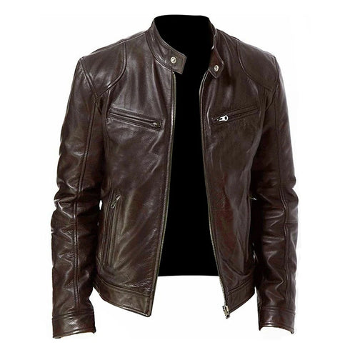 Slim Fit Casual Leather Motorcycle Jacket for Men - Stylish Autumn PU Coat with Lapel and Anti-Wind Features, Perfect for Everyday Wear